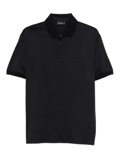 Emporio Armani Logo-embroidered Lyocell And Cotton-blend Polo Shirt In Black