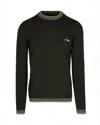 Emporio Armani Crew Neck Virgin Wool Sweater With Contrasting Details In Black