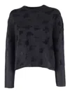 Emporio Armani Cropped Textured Knit Sweater With Abstract Patterns In Black