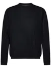 Emporio Armani Textured Blue Crewneck Sweater With Modern Wave Pattern In Blue