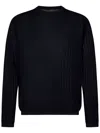 Emporio Armani Textured Blue Crewneck Sweater With Modern Wave Pattern In Blue