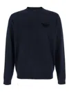 Emporio Armani Dark Blue Sweater With Logo Embroidery In Wool And Cotton Man In Blue