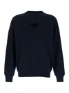 Emporio Armani Dark Blue Sweater With Logo Embroidery In Wool And Cotton Man In Blue
