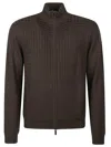 Emporio Armani Grid-pattern Zip-up Cardigan In Brown