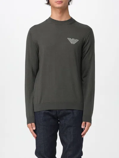 Emporio Armani Logo-embroidered Wool Sweater In Gray
