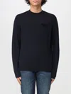 Emporio Armani Dark Blue Sweater With Logo Embroidery In Wool And Cotton Man In Blue