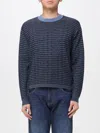 Emporio Armani Ribbed Crewneck Wool Jumper Cuffs Hem In Blue
