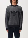 Emporio Armani Blue Sweater With Eagle Logo In Ribbed Wool And Cotton Man In Blue