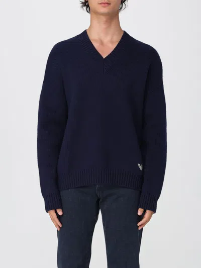 Emporio Armani Cotton-blend V-neck Sweater In Blue
