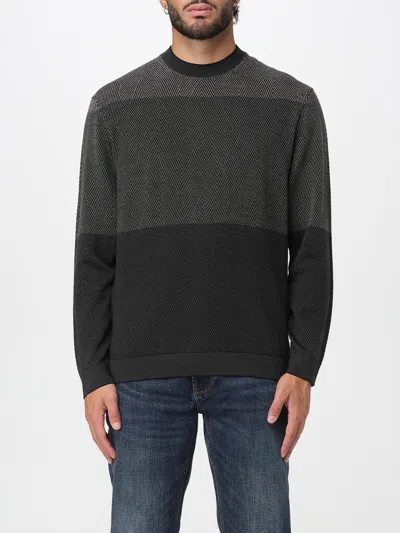 Emporio Armani Virgin Wool Jumper With Micro Jacquard Op-art Diamonds In Black