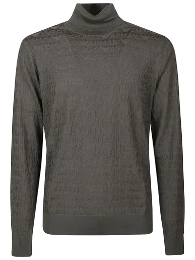Emporio Armani Embossed Logo Turtleneck Sweater In Gray