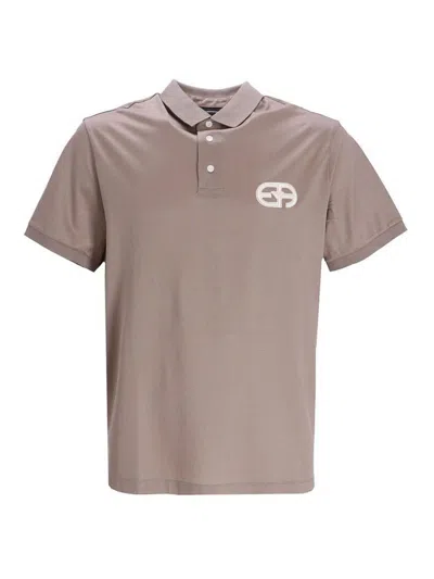 Emporio Armani Logo-patch Button-fastening Polo Shirt In Neutrals