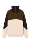 Emporio Armani Mock-neck Jumper In A Wool Colour-block Jacquard In Neutral