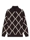 Emporio Armani Jacquard Wool And Cashmere Blend Jumper With A Diamond Motif In Black