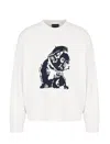 Emporio Armani French Terry Crewneck Bulldog Embroidery Sweatshirt In Bianco Caldo