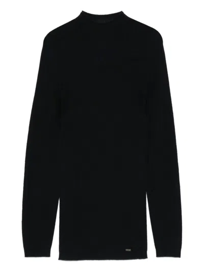 Emporio Armani Long Sleeve Mock Neck Knitwear Top In Black
