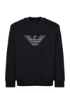Emporio Armani Crewneck Sweatshirt With Oversized Embroidered Logo In Double Jersey In Black