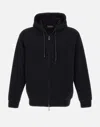Emporio Armani Flocked-logo Double-jersey Zip-front Hoodie In Black