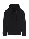 Emporio Armani Flocked-logo Double-jersey Zip-front Hoodie In Black