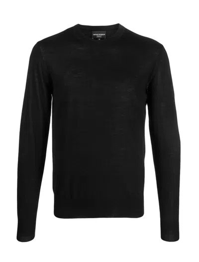 Emporio Armani Wool Crewneck Sweater In Black