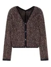 Emporio Armani V-neck Cardigan In Jacquard Wool-mohair Blend With An All-over Pattern In Brown