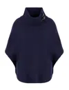 Emporio Armani Womens Virgin Wool Blend Buckle Poncho Sweater In Blu Mezzanotte