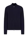 Emporio Armani Icon Full-zip Cardigan In Vertical Ottoman-stitch Viscose In Blue