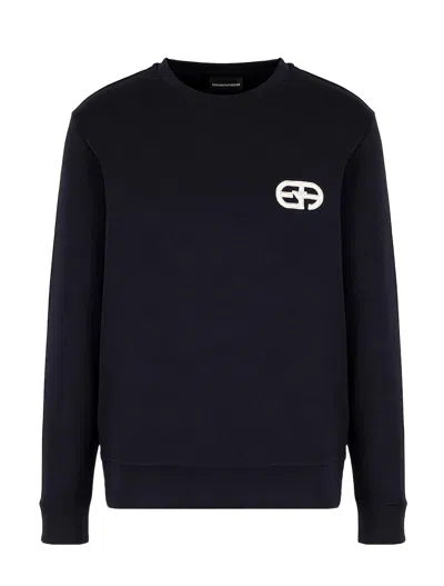 Emporio Armani Navy Embroidered Sweatshirt In Blue