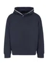 Emporio Armani Logo Rib-knit Trim Hoodie In Blue