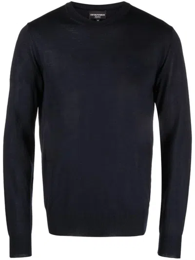 Emporio Armani Crew-neck Wool Jumper In Blue