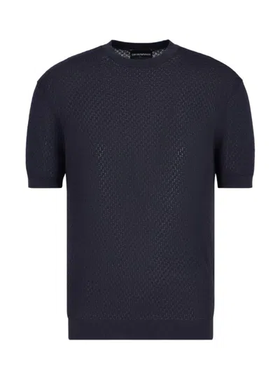Emporio Armani Micro-pattern Jacquard Jumper In Blue Fancy 17