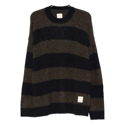 Emporio Armani Striped Crew-neck Sweater In Brown