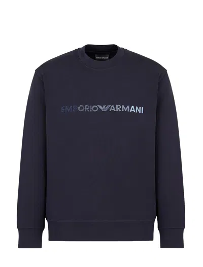 Emporio Armani Logo-embroidered Crew-neck Sweatshirt In Black