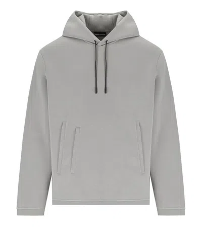 Emporio Armani Long Sleeved Drawstring Hoodie In Grey
