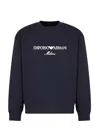 Emporio Armani Blue Crewneck Sweatshirt With Maxi Logo Lettering On The Front In Cotton Blend Stretch Man In Navy Dis 1 Embro