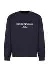 Emporio Armani Blue Crewneck Sweatshirt With Maxi Logo Lettering On The Front In Cotton Blend Stretch Man In Navy Dis 1 Embro