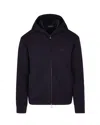 Emporio Armani Official Store Double-jersey Hooded Zip-up Sweatshirt With Velour Details In Blue