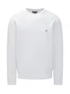 Emporio Armani Official Store Crew-neck Sweatshirt With Micro Logo Patch In Bianco Ottico