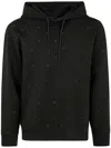 Emporio Armani Double-jersey Hooded Sweatshirt With All-over Micro Eagle Embroidery In Black