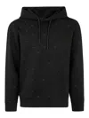 Emporio Armani Double-jersey Hooded Sweatshirt With All-over Micro Eagle Embroidery In Black
