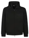 Emporio Armani Official Store Double-jersey Hooded Zip-up Sweatshirt With Velour Details In Black