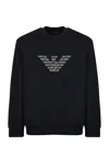 Emporio Armani Crewneck Sweatshirt With Oversized Embroidered Logo In Double Jersey In Black