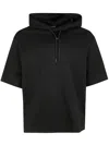 Emporio Armani Short Sleeved Hooded Woven Effect Jacquard Sweatshirt In Black Beauty
