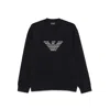 Emporio Armani Sweatshirt With Maxi Embroidery In Blue Double Jersey In Black