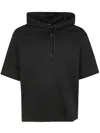 Emporio Armani Short Sleeved Hooded Woven Effect Jacquard Sweatshirt In Black