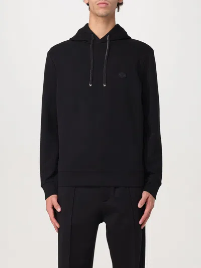 Emporio Armani Logo-embroidered Stretch Cotton-blend Hoody In Schwarz