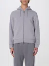 Emporio Armani Hooded Sweatshirt With Partial Zip, In A Wool-blend Jersey In Grey