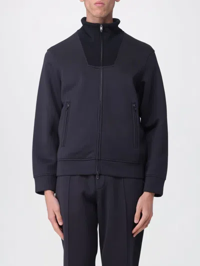 Emporio Armani High Neck Zippered Sweatshirt And Pockets In Black