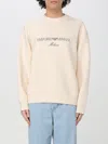 Emporio Armani Double-jersey Sweatshirt With Logo Embroidery In Sand