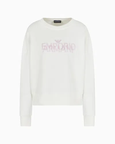 Emporio Armani Sweatshirt In French Terry Cotton With Oversized Logo In White